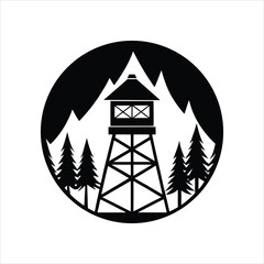 Fire Lookout Tower Silhouette Vector Illustration
