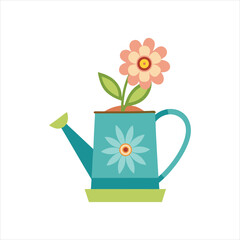 Floral Decorated Watering Pot Icon on White