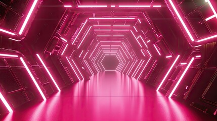 Pink neon tunnel design, futuristic hallway.