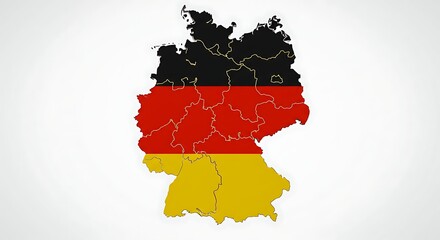 Obraz premium Map of Germany with national flag overlay — 3D outline of German territory in black, red, and gold colors