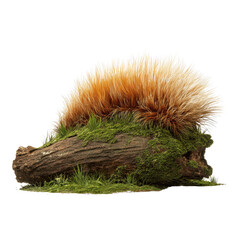 Rustic Log with Moss, Grass, and Autumnal Ornamental Grass