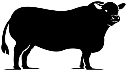 Black and white vector icon of a large, strong bull. Minimalist clipart style, perfect for logos, emblems, or strength/masculinity designs.
