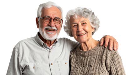 Portrait of happy senior grandfather and grandmother isolated on white background. Suitable for marketing or business purposes. PNG file