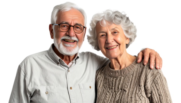Portrait of happy senior grandfather and grandmother isolated on white background. Suitable for marketing or business purposes. PNG file