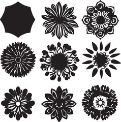 Black Floral Silhouettes: Decorative Flower Designs, Vector Art