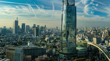 Modern financial tower in central Tokyo stock photo --ar 16:9 --raw --v 6 Job ID: b6610593-3560-4ada-97bc-b02fd8757290
