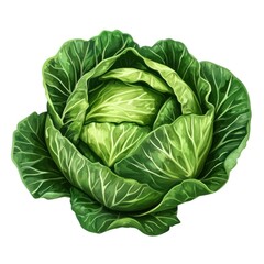 Obraz premium Fresh green cabbage head vegetable on white background