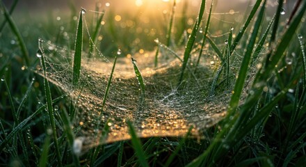 Spider Web in Grassy Field, Photos