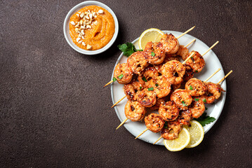 Grilled shrimp prawn satay skewers