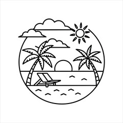  Scenic Tropical Vacation Beach Line Art Clipart