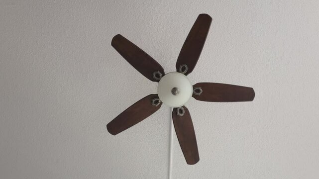 Celling fan start fast spining heavy wooden fins front look