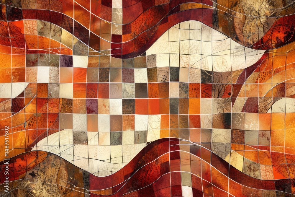 Poster abstract square geometric shapes effect on surface of digital cyber design express scene of cyberspa