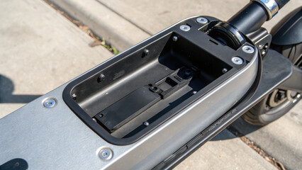 Battery swap mechanism this electric scooter allows for quick and easy battery replacement, enhancing convenience
