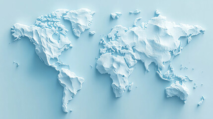 3D world map rendered on a plain gradient background. Symbolizes global connection, geography, digital networks, and modern exploration in a clean, minimalist, and tech-inspired visual style.

