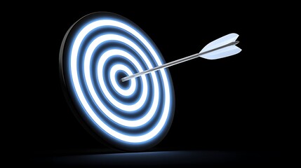 Glowing Target Arrow Hitting Bullseye with Success Concept.