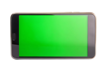 A mobile screen is a green screen, isolated on a transparent background