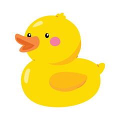 Cute yellow rubber duck vector illustration isolated on white background.