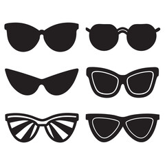 Set of cute sunglasses silhouette vector illustration on white background.
