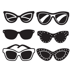 Set of cute sunglasses silhouette vector illustration on white background.