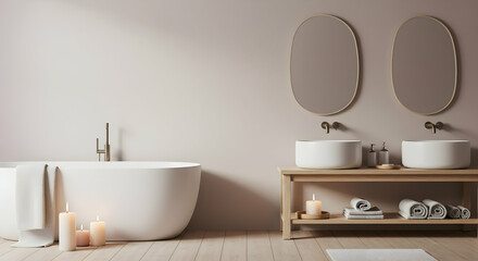 Elegant Minimalist Bathroom with Bathtub and Modern Washbasins