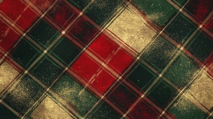 Festive plaid fabric texture with gold glitter