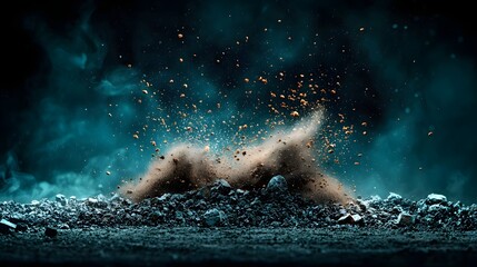 A photograph captures the intense chaotic energy of a high speed metal grinding process with a dramatic explosion of dust and particles flying off the surface