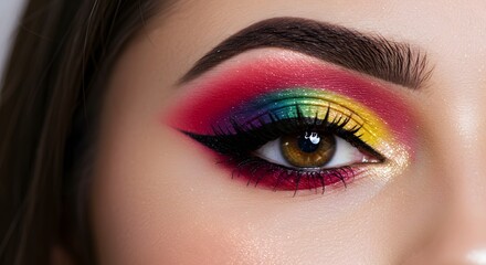 Obraz premium Close up of eye with colorful makeup highlighting texture and vibrant cosmetic details