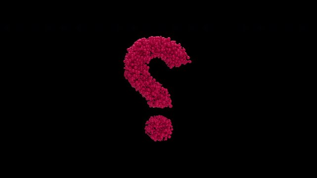 Looping a red 3D question mark made of tiny spheres on a transparent alpha channel background for  easy drag and drop use...