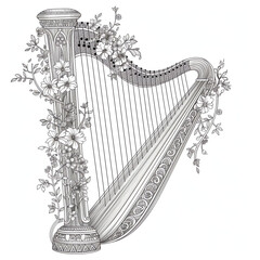 harp and musical instrument coloring page