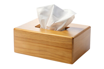 A wooden box with a white tissue inside. The box is made of wood and has a simple design