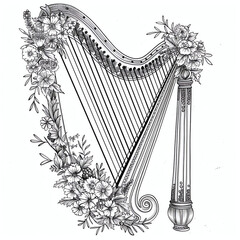 harp on white coloring page