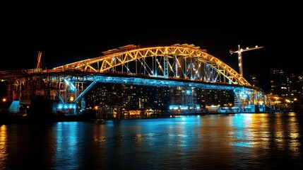 Fototapeta premium Illuminated bridge under construction at night