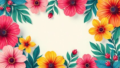 Bold vibrant floral pattern for summer event flyer , lush, daisy, illustration