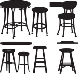 Silhouette Bar Stools Collection: Various Designs, Black & White, Furniture Elements