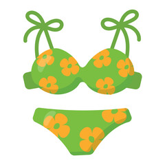 Green bikini with orange floral pattern Summer swimwear for beach vacation 