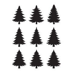 Fototapeta premium Silhouette Pine Tree Clipart Vector Bundle Evergreen Forest Icons