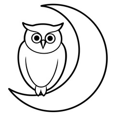 Owl on crescent moon silhouette vector illustration