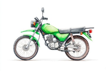 Fototapeta premium Green Vintage Motorcycle Illustration - Watercolor illustration of a classic green motorcycle on a white background. Perfect for vintage vehicle enthusiasts