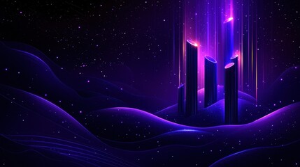 Futuristic cityscape with neon lights abstract night horizon and glowing structures in vibrant hues creates otherworldly atmosphere