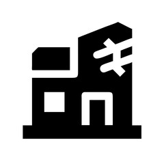 Icon of a damaged building to signify destruction or disrepair