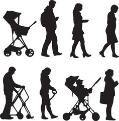 Obraz premium Silhouette People Walking: Vector Illustrations of Daily Life Activities