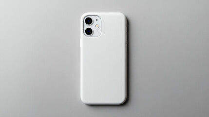 Minimalist white phone case displayed on light grey background with modern lighting