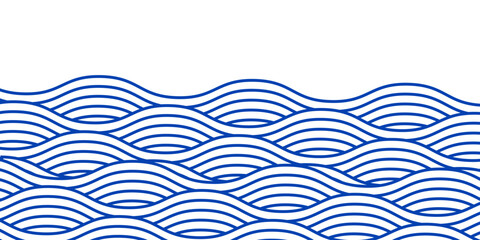 Blue water wave line pattern background. Vector illustration. Japanese style concept.