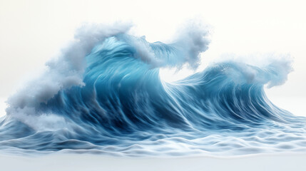 Realistic Photograph of Two Large Ocean Waves with Foam Isolated on White Background