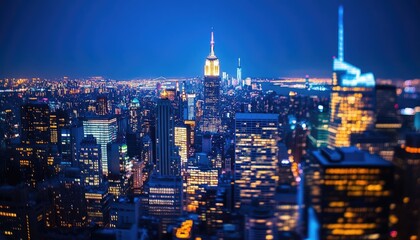 Fototapeta premium City skyline at night urban panorama with illuminated skyscrapers