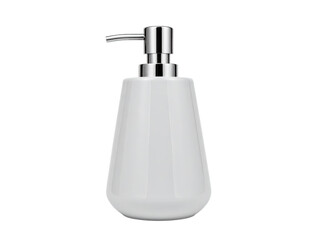 Obraz premium Elegant white soap dispenser on a striking black background, study in minimalist design