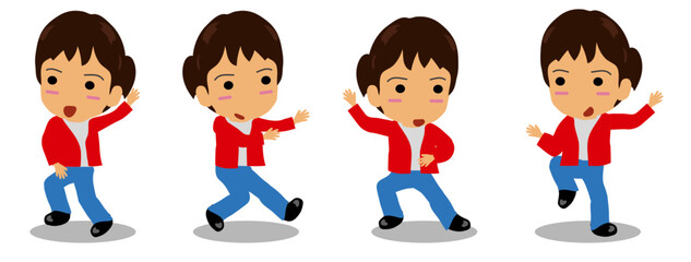 Cute Boy Practicing Tai Chi Poses – Vector Illustration
