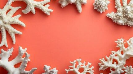 Coral decorations on a coral background
