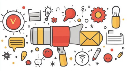 Vibrant communication elements broadcast megaphone for advertising digital marketing agency promotional strategies business graphic