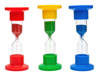 Colorful hourglasses, a visual representation of time and its management three